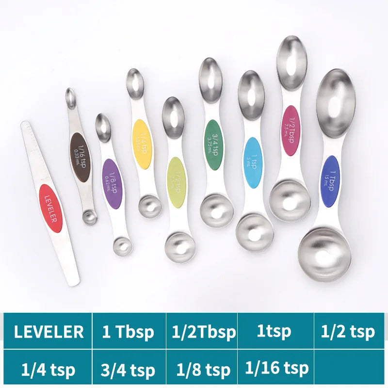 9 Pcs Magnetic Measuring Spoons Set Dual Sided Stainless Steel Small Tablespoon Teaspoons Fits In Spice Jars