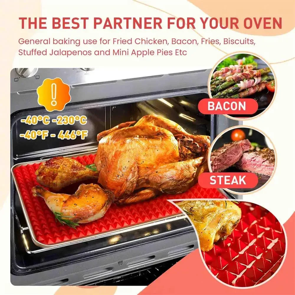 Silicone Baking Mat Cooking Pan 1/2 Pack Large 15.23“x10.74" Non-Stick Healthy Fat Reducing Sheet For Oven Grilling BBQ