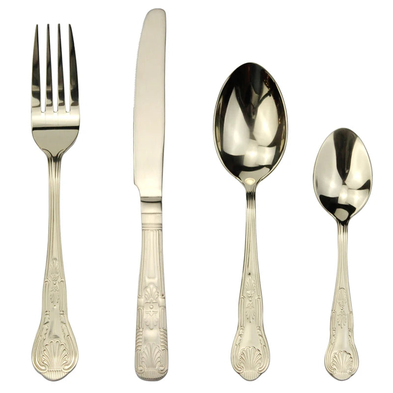 Graceful Royal Style 8 Utenisils Cutlery Sets Mirror Stainless Steel Elegant Metal Dinnerware Flatware For Kitchen Restaurant