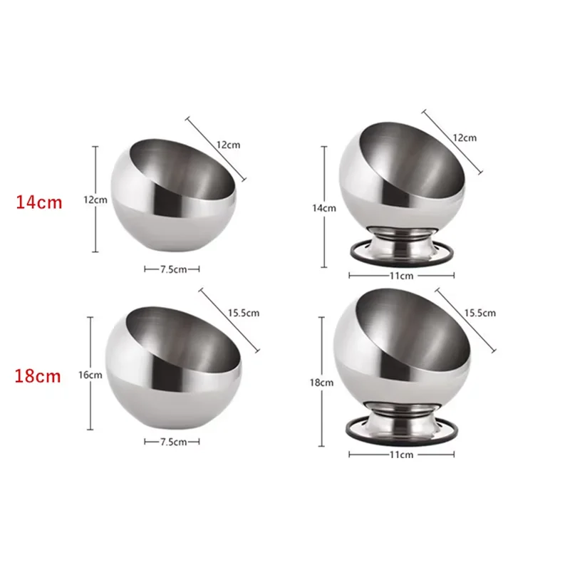 Stainless Steel Slant Sauce Bowl with Lid Hot Pot Buffet Seasoning Jar Container Fruit Salad Spherical Bowls Serving Tableware