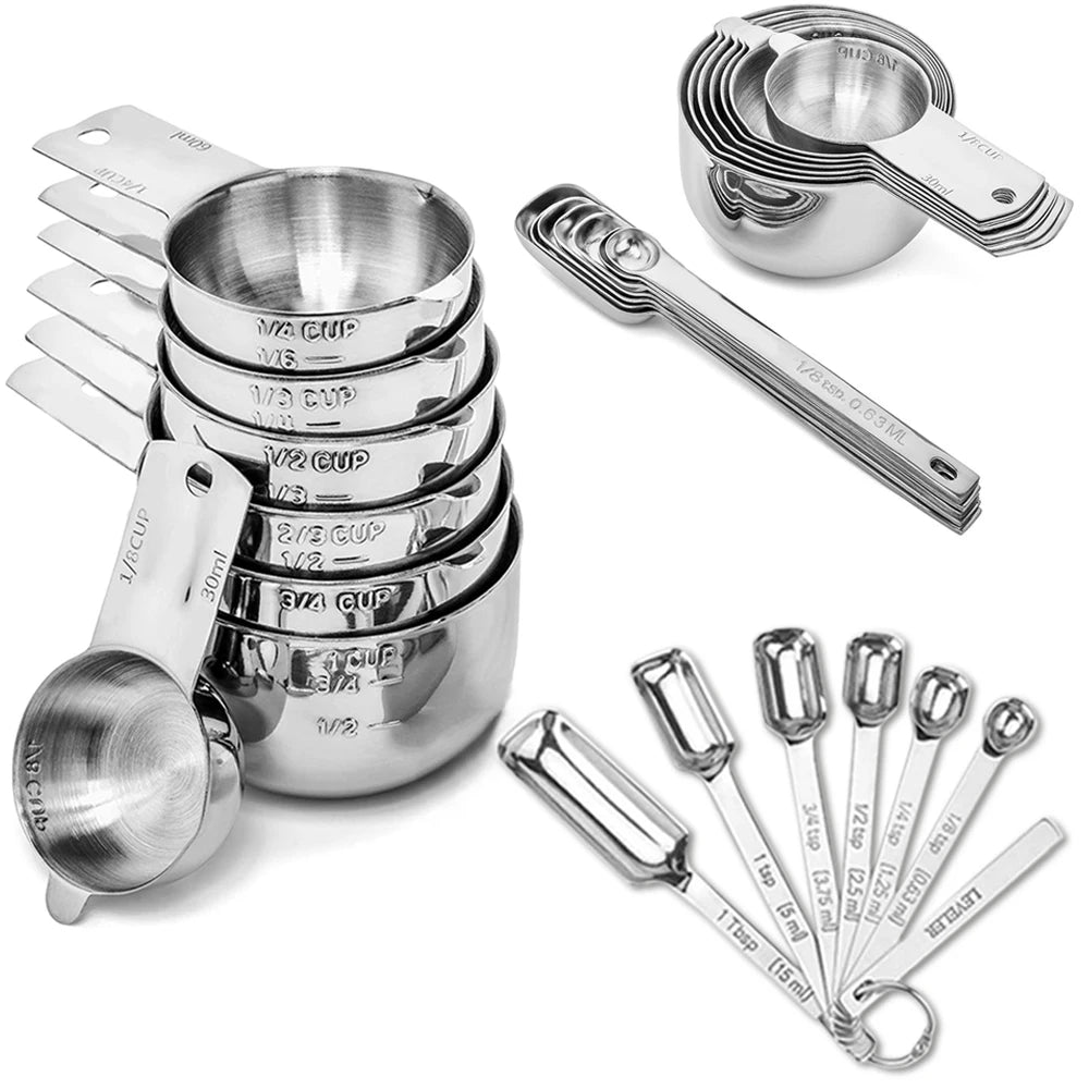 Stainless Steel Measuring Cup and Spoons Set 14PCS with Leveler,Dry and Liquid Ingredients, Perfect for Cooking & Baking