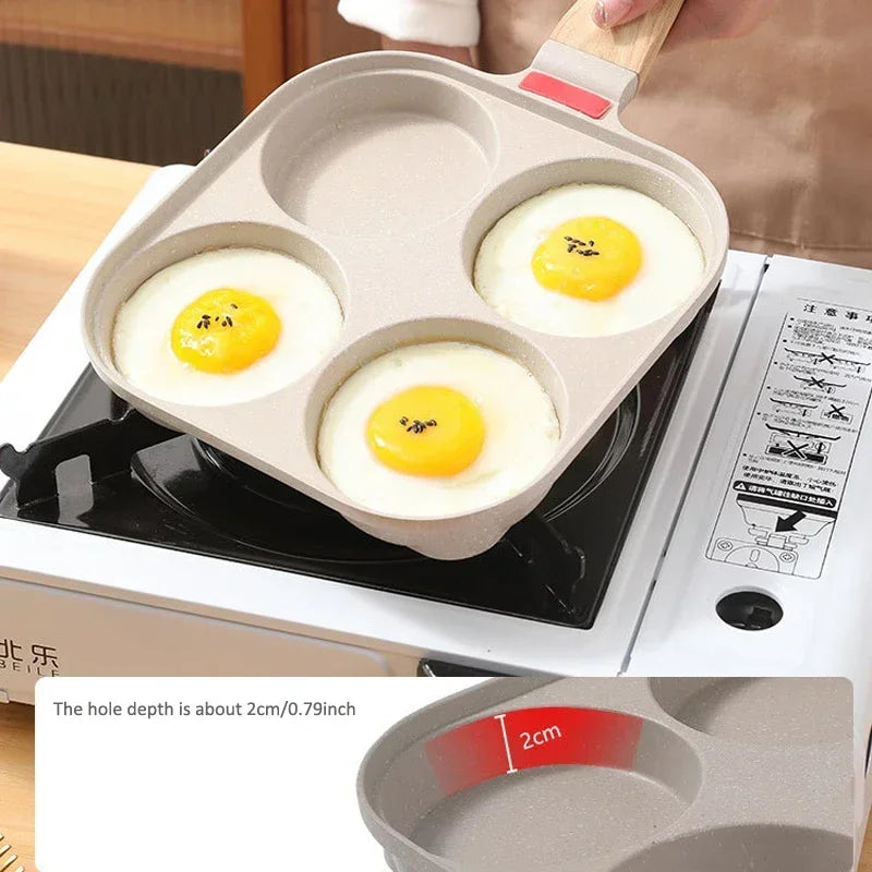 Non-stick Frying Pan with Lid,4-hole Omelet Pan,Egg Burger Cooking Pan,Home Breakfast Cookware,Universal Gas Induction Cooker