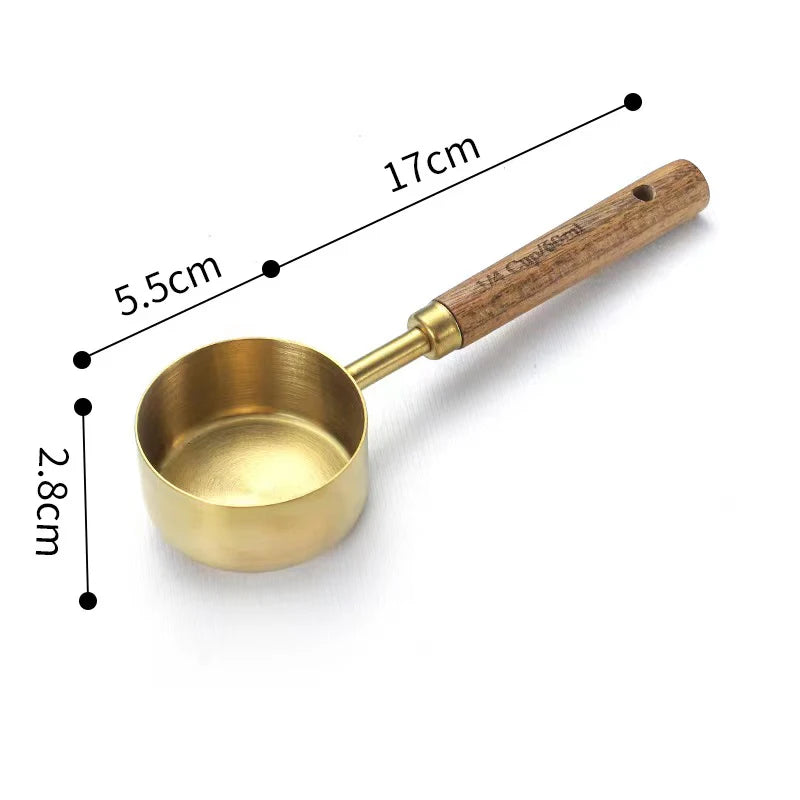 Wooden Handle Measuring Cups Spoons Stainless Steel Food Coffee Flour Scoop Kitchen Scale Baking Cooking Gadget Kitchen Tools