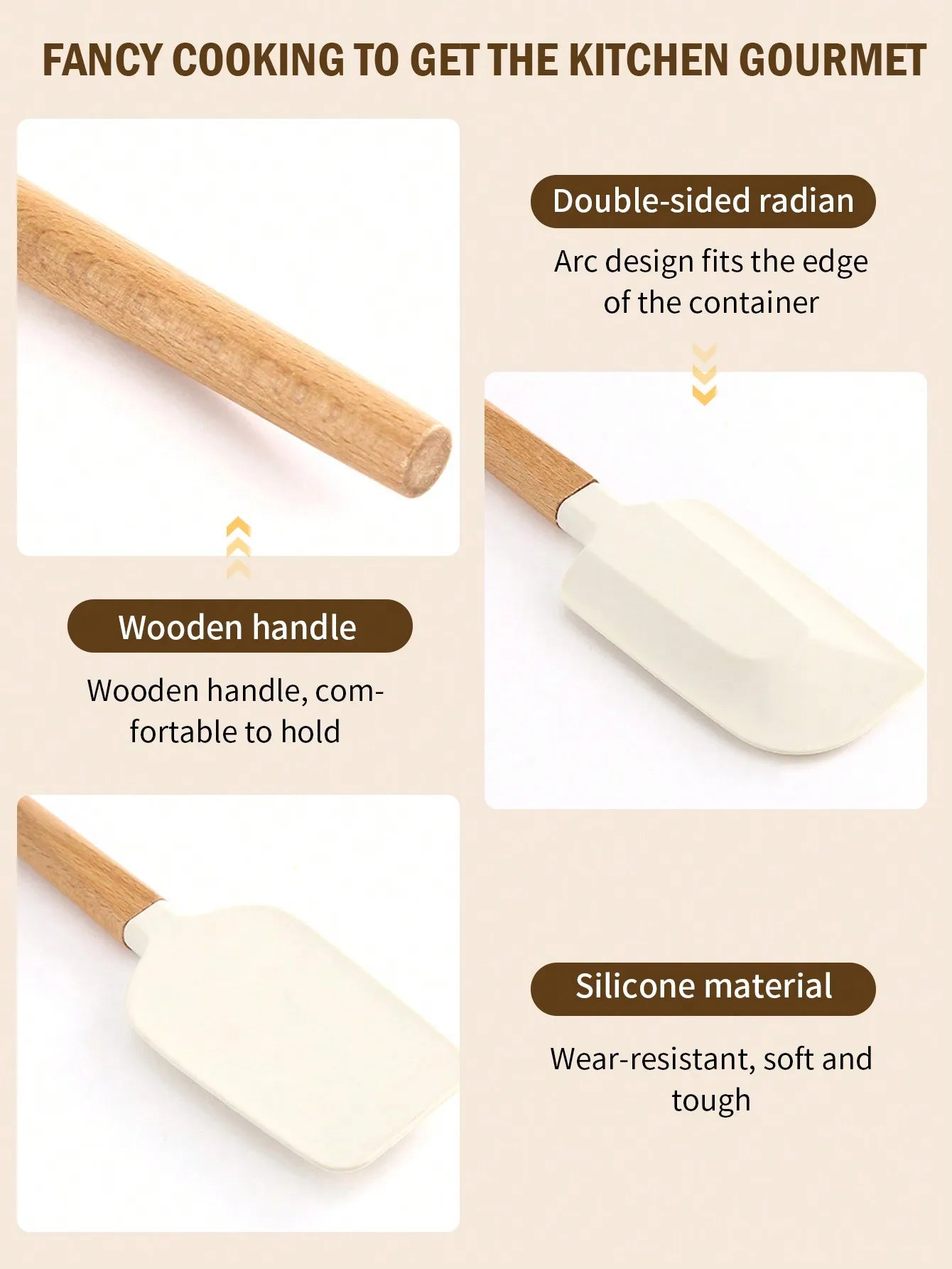 Leeseph 4Pack Scraper Spatula Set Food Grade Silicone Baking Spatulas Heat Resistant Kitchen Cooking Utensils Wood Handle