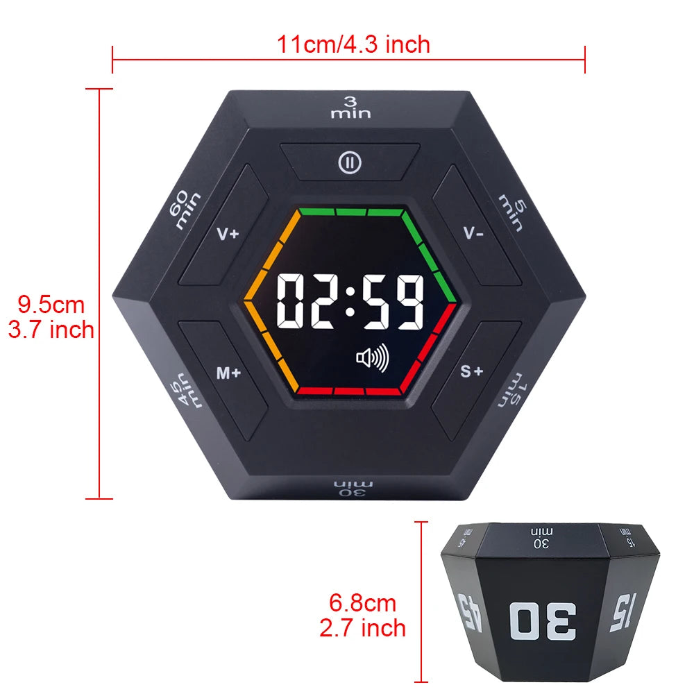 Hexagon Visual Flip Timer for kids  Digital Study Pomodoro Cooking Timers Silent timing Magnetic Smart Productivity Kitchen Time