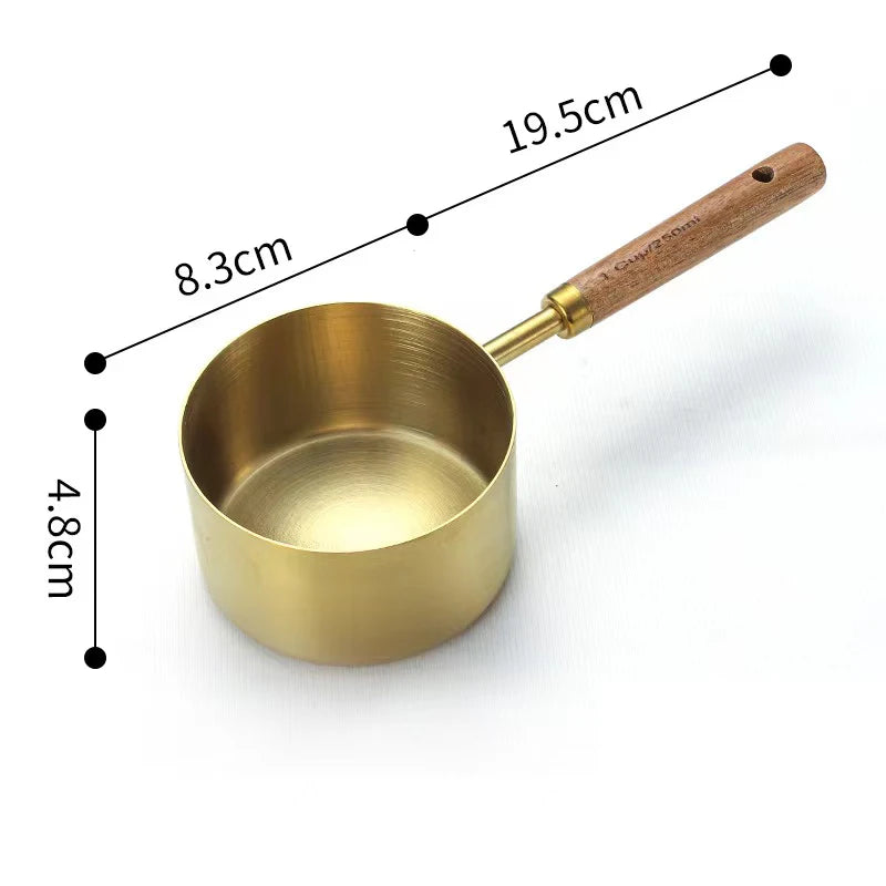 Wooden Handle Measuring Cups Spoons Stainless Steel Food Coffee Flour Scoop Kitchen Scale Baking Cooking Gadget Kitchen Tools