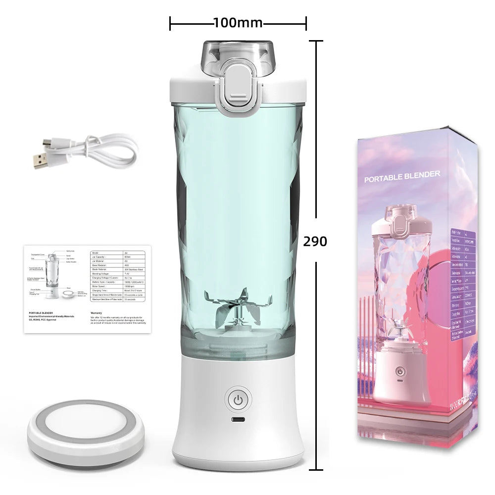 Portable Blender Electric Juicer 600ML Fruit Mixers 4000mAh USB Rechargeable Smoothie Mini Blender Multifunction Juice Maker