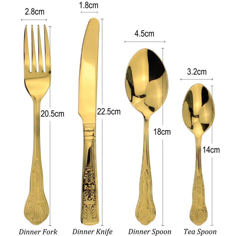 Graceful Royal Style 8 Utenisils Cutlery Sets Mirror Stainless Steel Elegant Metal Dinnerware Flatware For Kitchen Restaurant