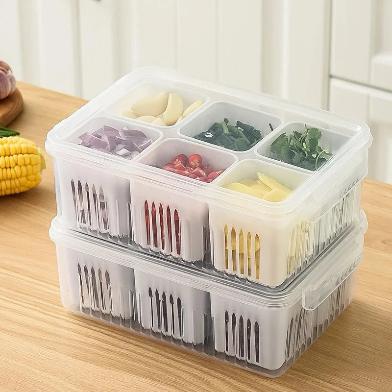 Refrigerator Food Drain Fresh-keeping Box Ginger Garlic Onion Pepper Storage Box Fruit Vegetable Drain Basket Kitchen Organizer