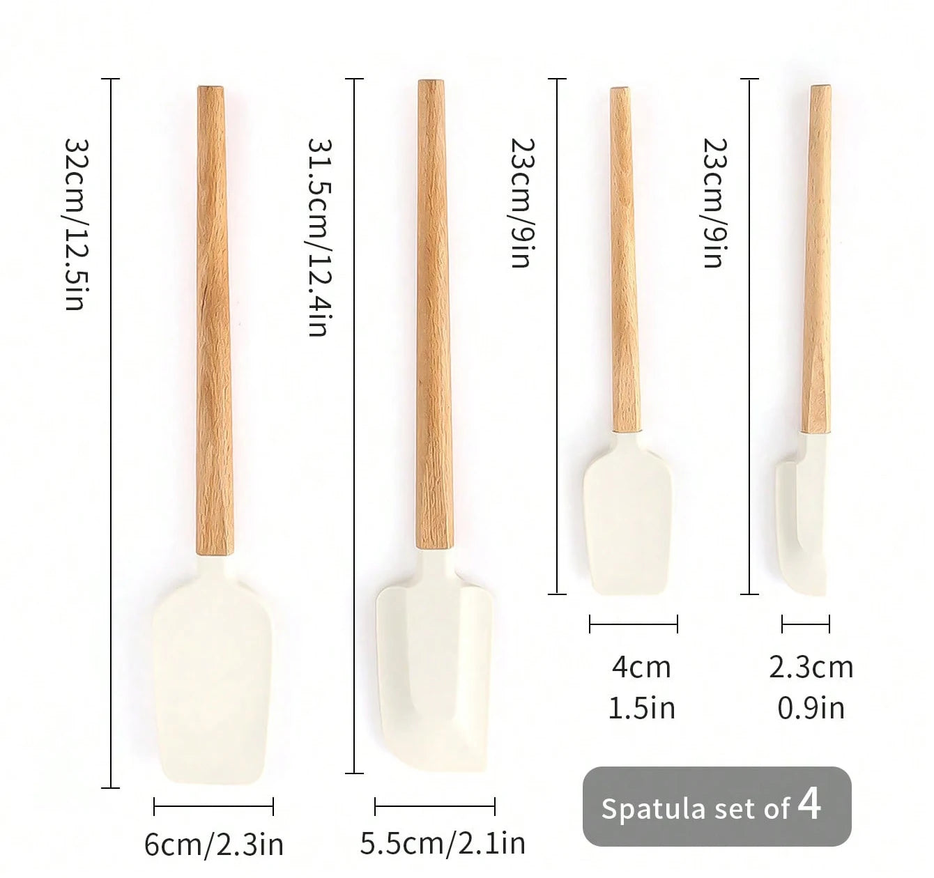 Leeseph 4Pack Scraper Spatula Set Food Grade Silicone Baking Spatulas Heat Resistant Kitchen Cooking Utensils Wood Handle