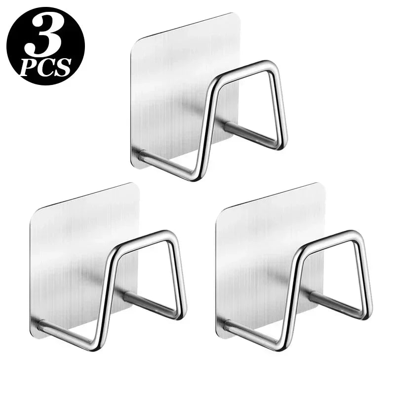 1-6pcs Kitchen Stainless Steel Sink Sponges Holder Self Adhesive Drain Drying Rack Shelf Household Wall Hooks Storage Organizer