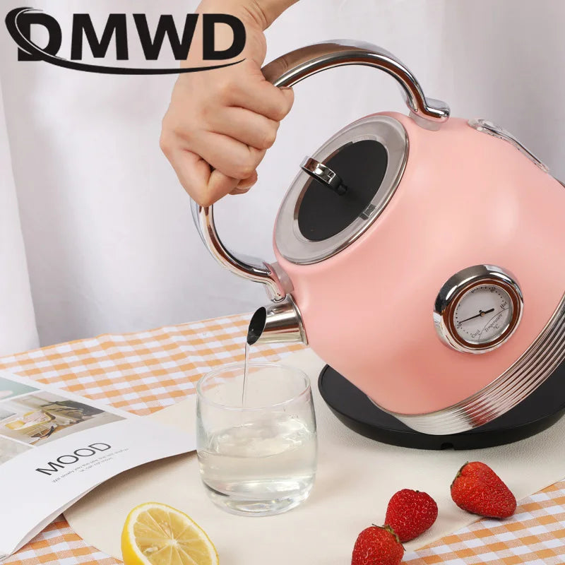 DMWD 220V Retro Electric Kettle With Thermometer 1.7L Large Capacity Water Fast Boiling Teapot  Stainless Steel Linner Kettles