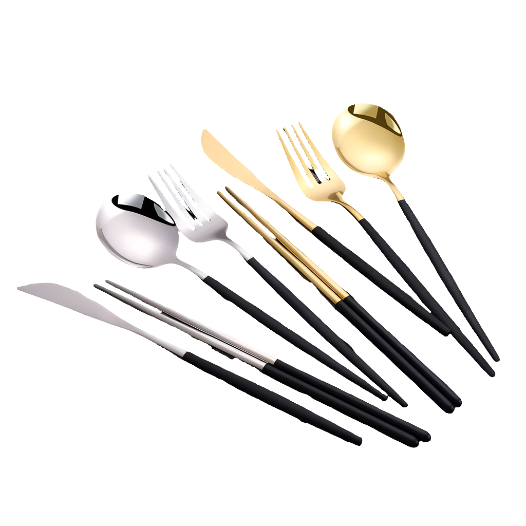 Gold Cutlery Set Korean Stainless Steel Tableware Set Fork Spoon And Chopsticks Set Golden Dinnerware Set Luxury Tableware Set