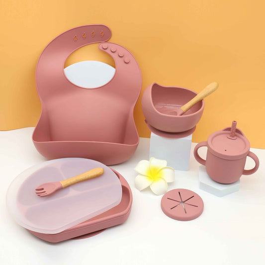 Kids Bib Bowl Dinner Plate Mat Spoon Fork Set